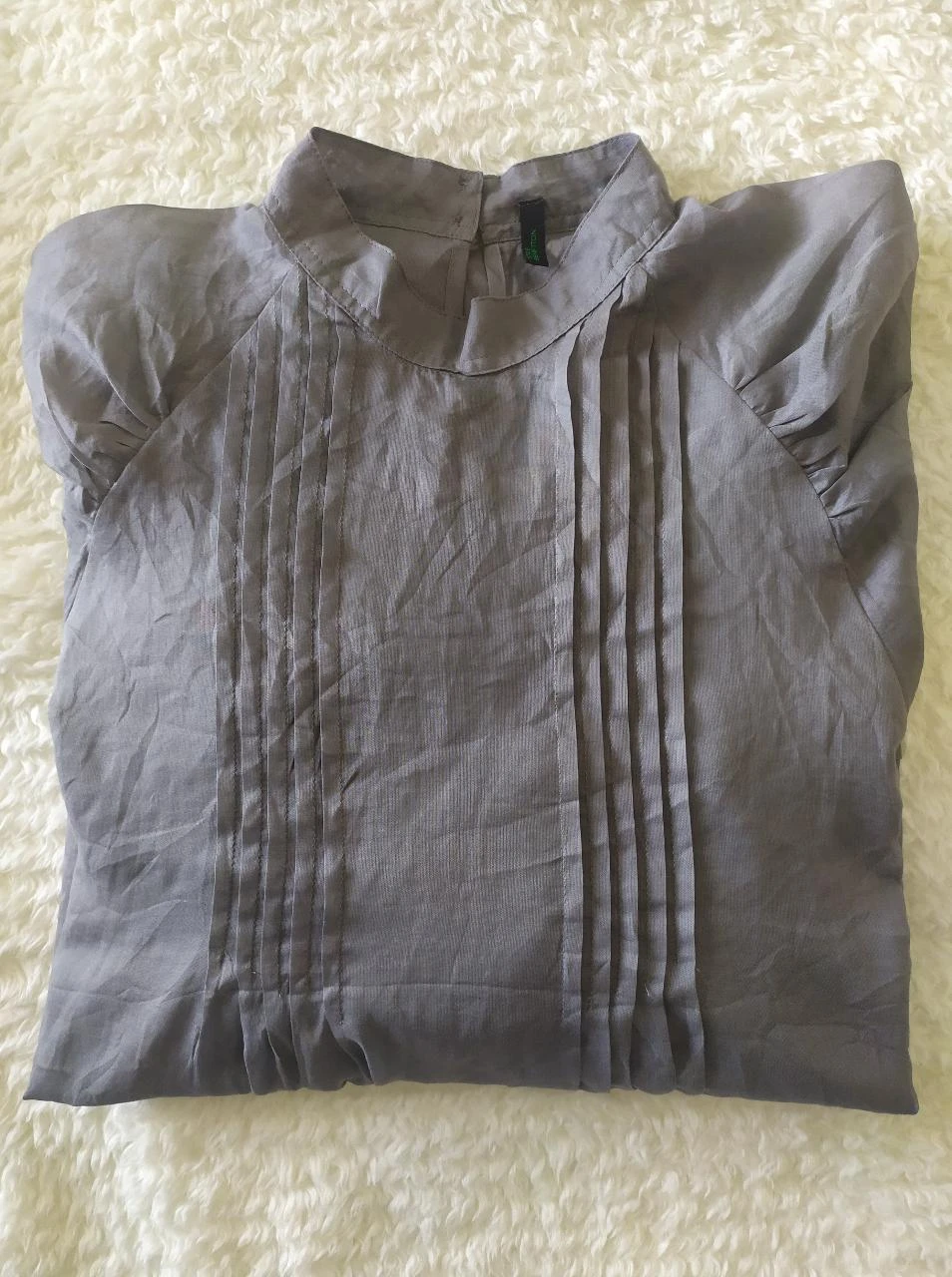 Stile Benetton Light Grey Pleated Balloon Sleeve Blouse M – photo 15